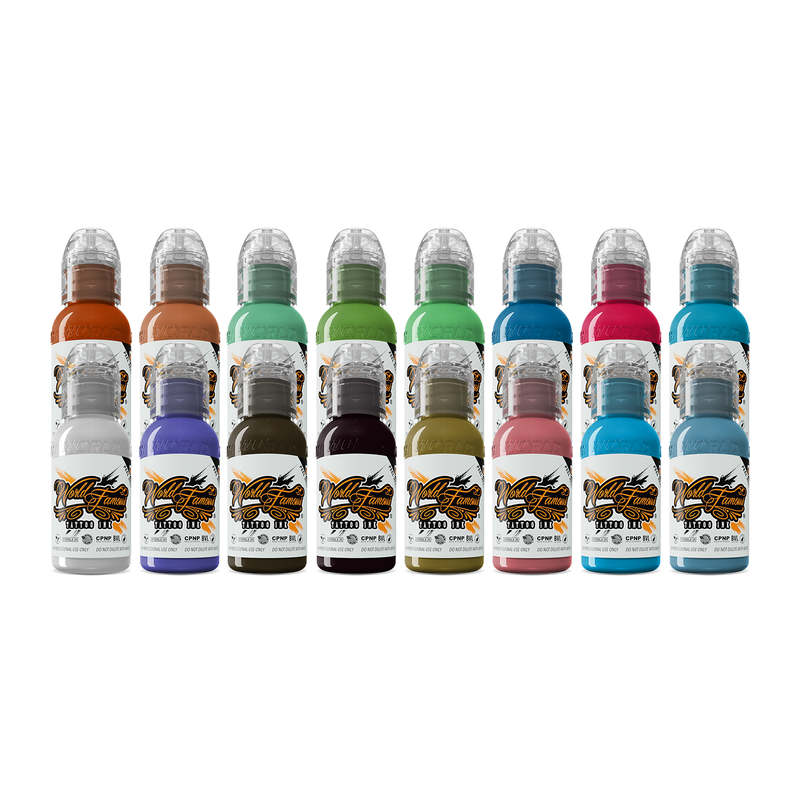 World Famous Set #1 Primary Sixteen Color Tattoo Ink 1oz